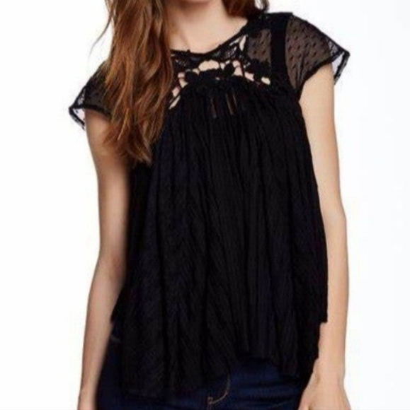 Free people Cutwork Gauze Witchy Girly Black Flowy Small Blouse Top - Picture 1 of 9